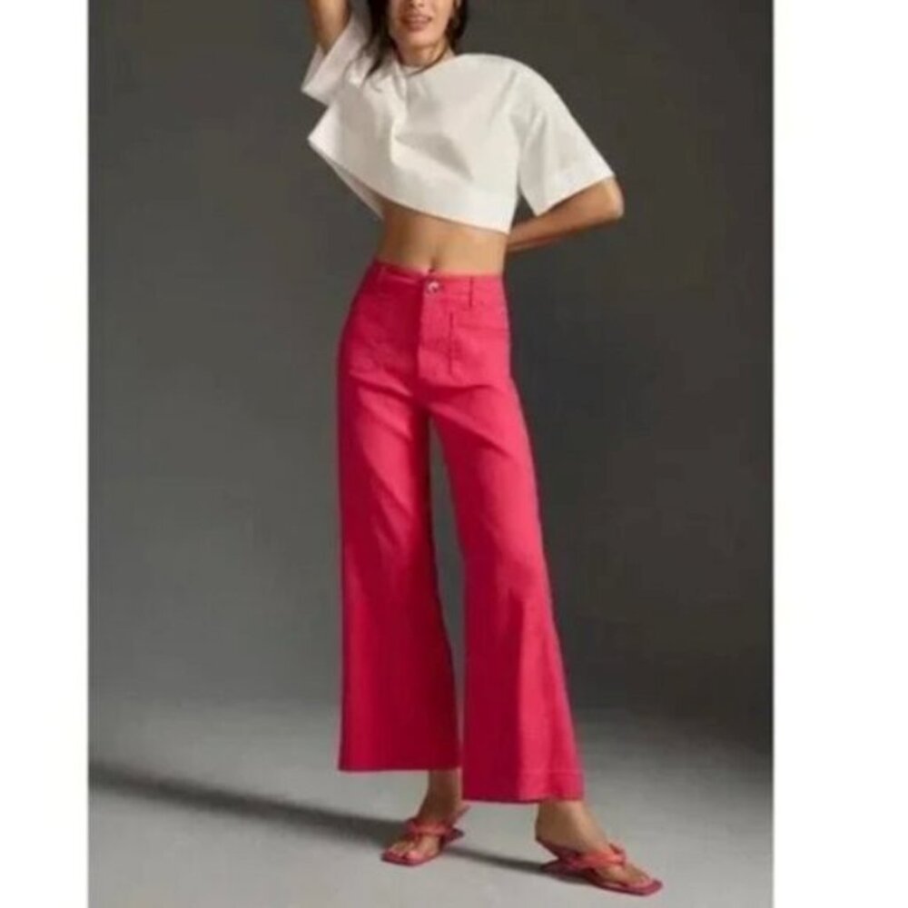 Maeve “Colette” Pink Cotton Wide-Leg Pants | Size 28 | Anthropologie